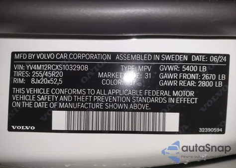 2025 Volvo Xc60 B5 Plus из США, поврежденный, VIN YV4M12RCXS1032908